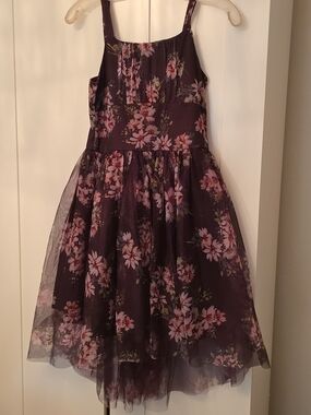 Zhenzi Plum Floral Tulle Party Dress with Pink Blossoms